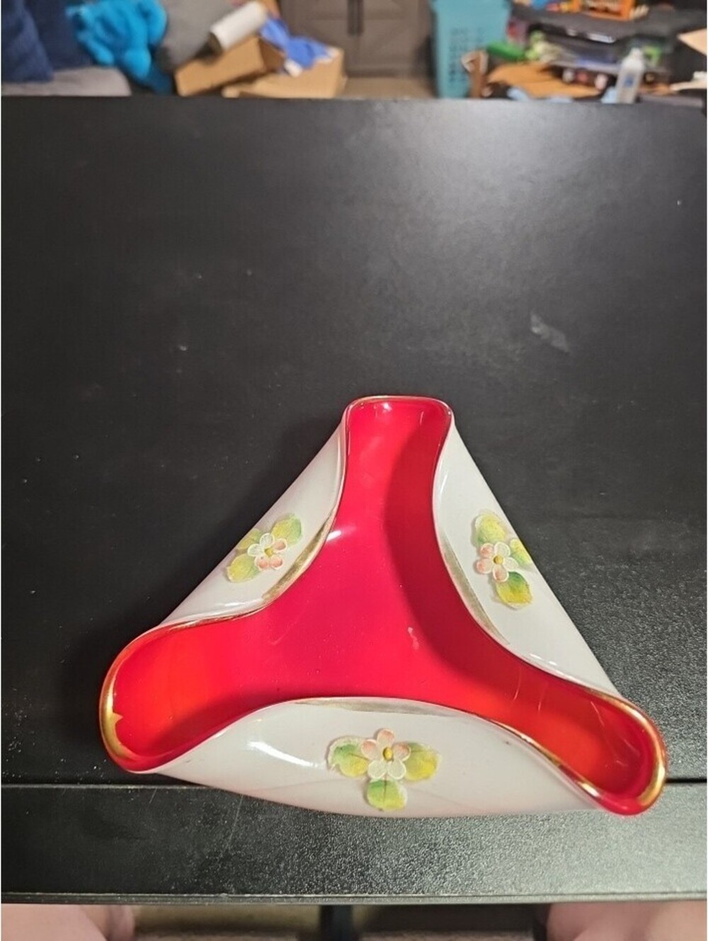 Vintage NASCO Hand Painted Folded Glass Dish Trinket Candy Bowl JAPAN